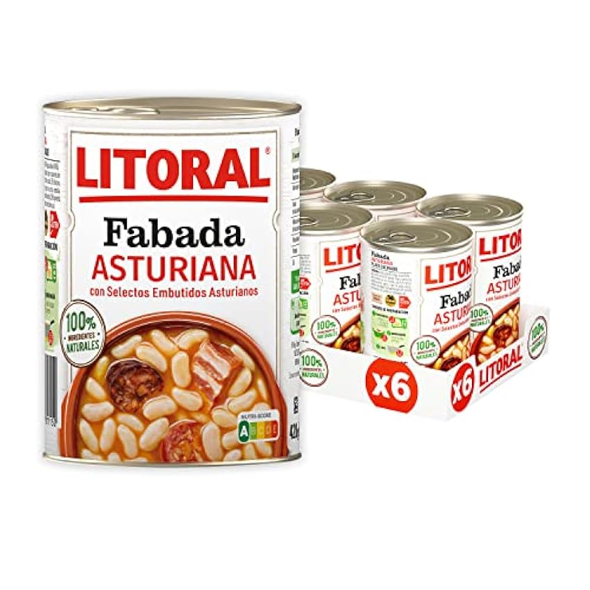 Litoral Fabada Asturiana - Plato Preparado Sin Gluten - Pack de 6x420 g - Total: 2.52kg oemnnDjk