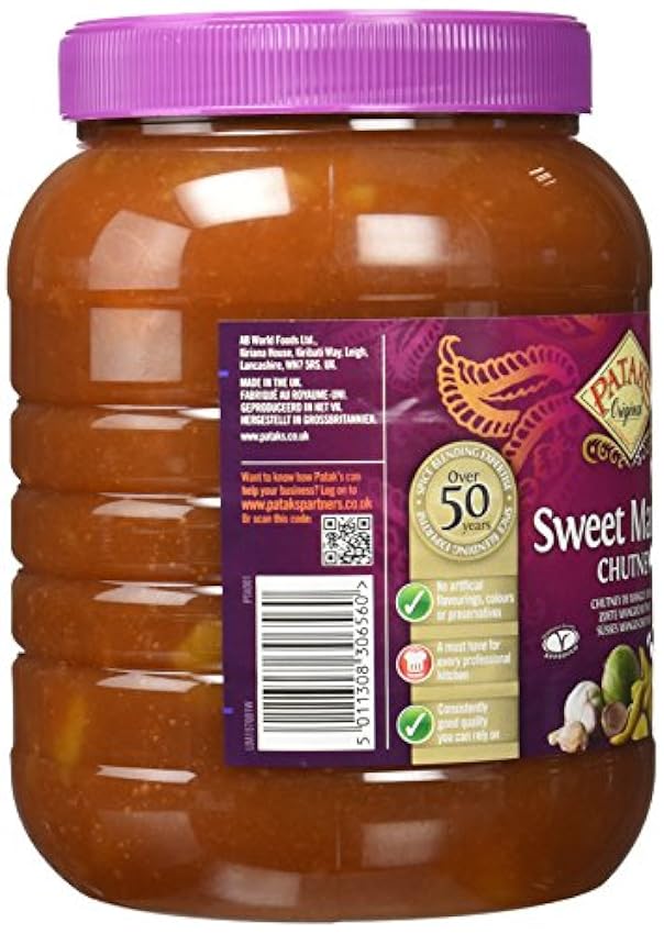 PATAK´S - Chutney Mango Dulce, Salsa Picante, Suave y Dulce, Crema Untar de Frutas Exóticas y Vegetales, Comida India - 2900 g MHKPXxAq
