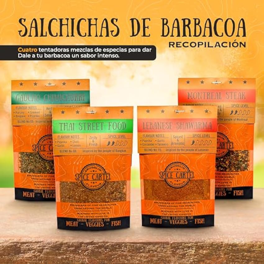 Spice Cartel, Barbecue Bangers Collection of Rubs & Marinades para barbacoa seriamente sabrosa, 4-35 g de bolsas resellables pki8cXF2