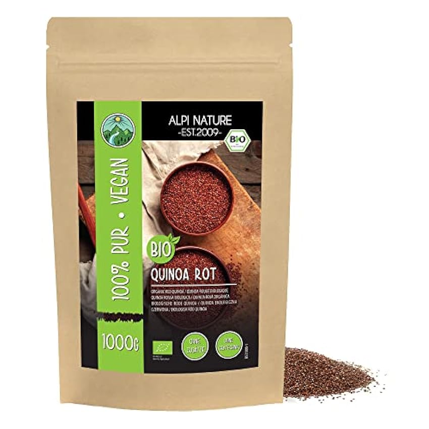Quinua roja ecológica (1kg), quinoa roja ecológica procedente de agricultura ecológica certificada, sin gluten, sin lactosa, testada en laboratorio, vegana, 100% natural sin aditivos hlC0wtEP