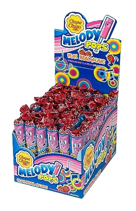 Chupa Chups Melody Pops, Caramelo con Palo de Sabor a Fresa, Display de 48 unidades de 15 gr. (Total 720 gr.) JyUlr4BP