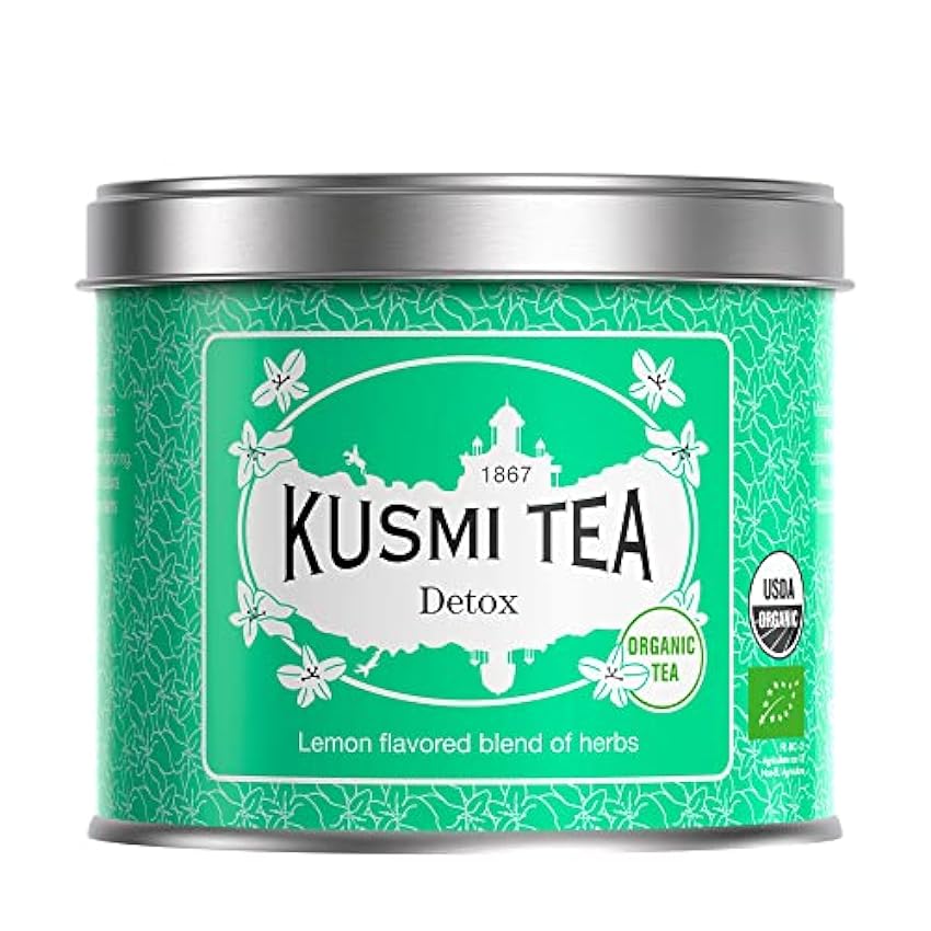 Kusmi Tea - Detox Bio - Té verde bio, té mate y mezclas de plantas aromatizadas con limón - Lata de té de metal 100 g - Aprox. 40 tazas ngYhgn4v