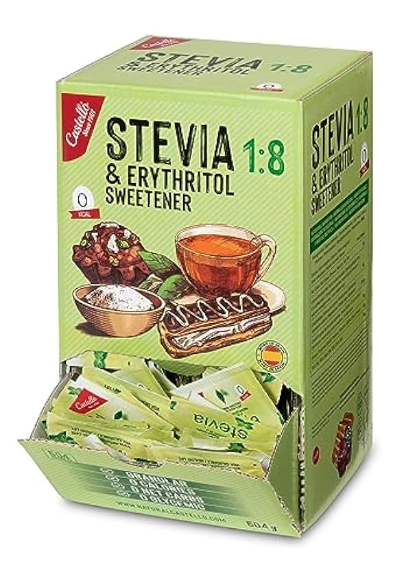 Edulcorante Stevia + Eritritol 1:8 | 504 sobres de 1g | Sustituto del Azúcar 100% Natural - 0 Calorías - 0 Índice Glucémico - Keto y Paleo - 0 Carbohidratos netos - Castello since 1907-504 g Jw8sXDi7
