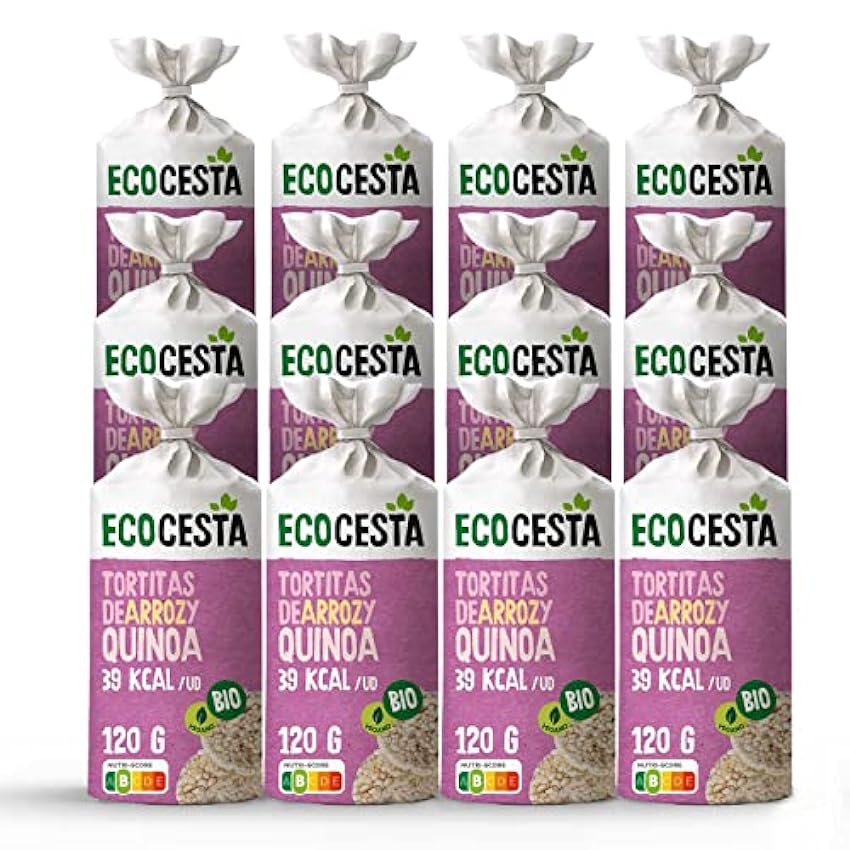 Ecocesta - Pack de 12 Unidades de 120 g de Tortitas Ecológicas de Arroz Integral y Quinoa - Sin Azúcar Añadido y Sin Gluten - Aptas para Veganos - Alto Contenido en Proteínas P1DGQF2z