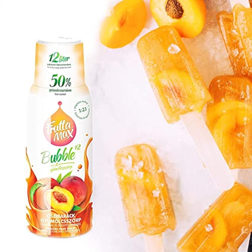 8 paquetes - FruttaMax - Concentrado de jarabe de frutas | Menos azúcar | con un 60% de contenido de fruta | adecuado para máquina de refrescos (8 x 500 ml) (8 x Durazno) h7ZbAxvz