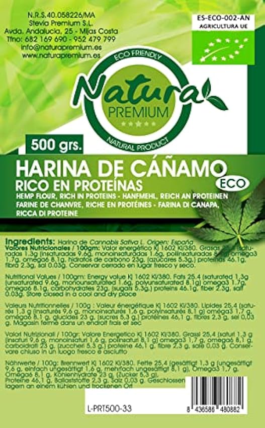 Natura Premium Cañamo - Harina Proteina Bio 500 g mso0R