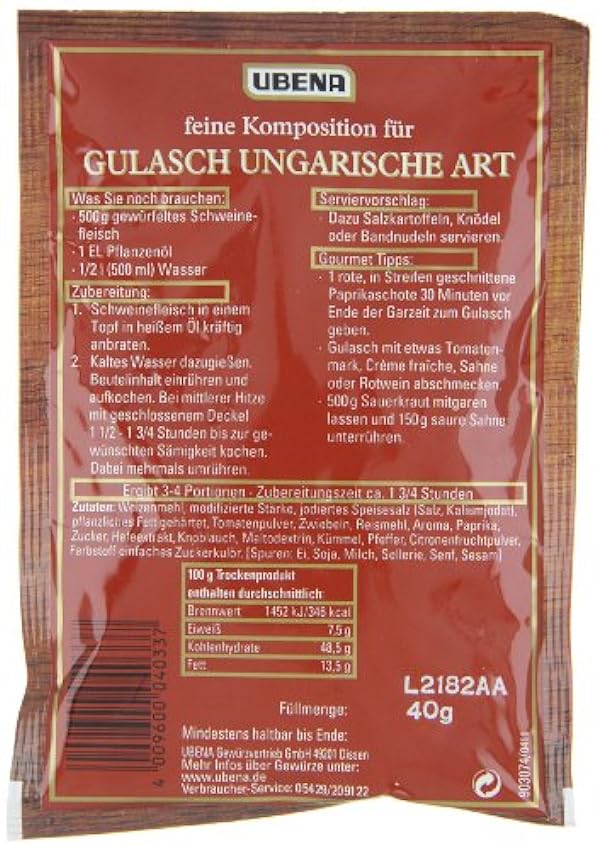 Ubena Gulash Húngaro Art 4 unidades (4 x 40 g) OBXrTdLL