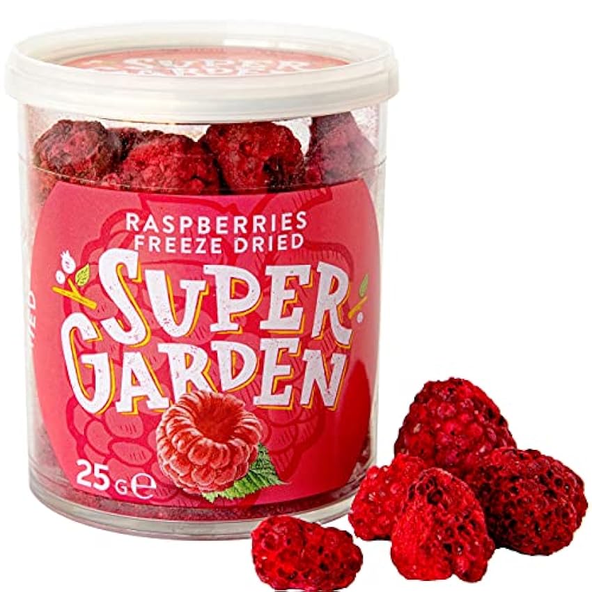 Super Garden frambuesa liofilizada - Snack saludable - Producto 100% puro y natural - Apto para veganos - Sin azúcares, aditivos artificiales ni conservantes añadidos - Sin gluten - No OMG gAH2BnGR
