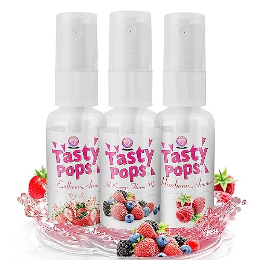 Tasty Pops - Spray de sabor y cuerpo - a base de agua - Spray de sabor corporal para él y él - 100% vegano - Set Berry-Bomb (All Berrys, fresa, frambuesa) ItFhwi9R