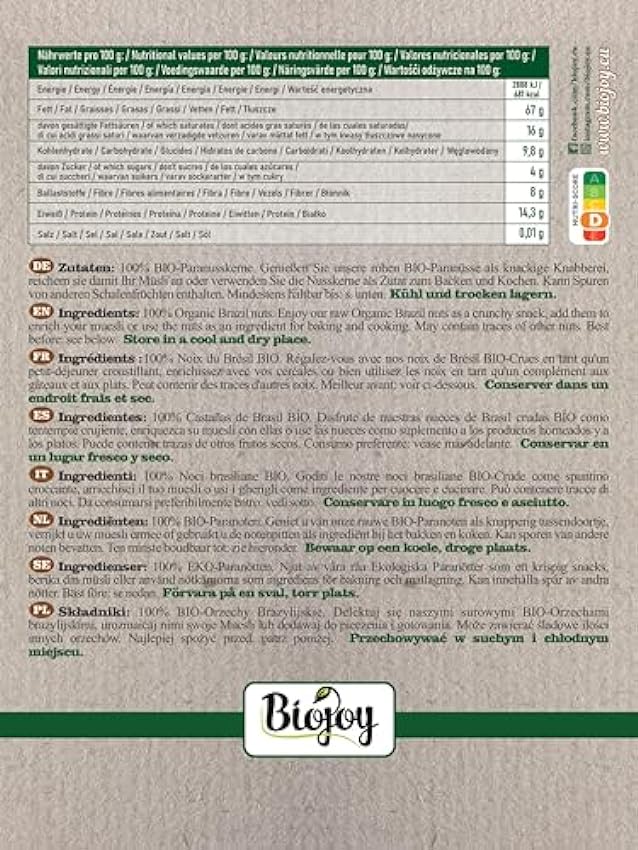 Biojoy Nueces de Brasil BÍO (1 kg), enteras y crudas, sin cáscara y sin sal LYUGVRG6