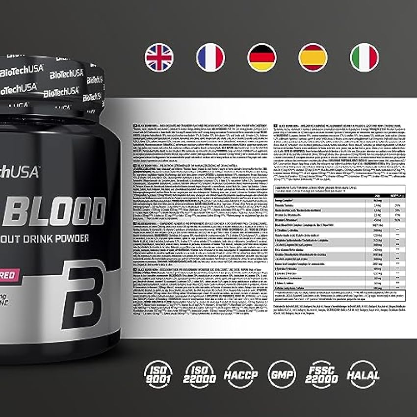 BioTechUSA Black Blood NOX+ | Fórmula pre-entrenamiento | con cafeína, creatina, tirosina | sin azúcar | 340 g | Ruby berry lxJsIki4