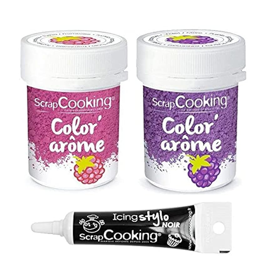 2 colorantes alimentarios con aromas de frambuesa y mora + tubo de glaseado negro OxU09E6A
