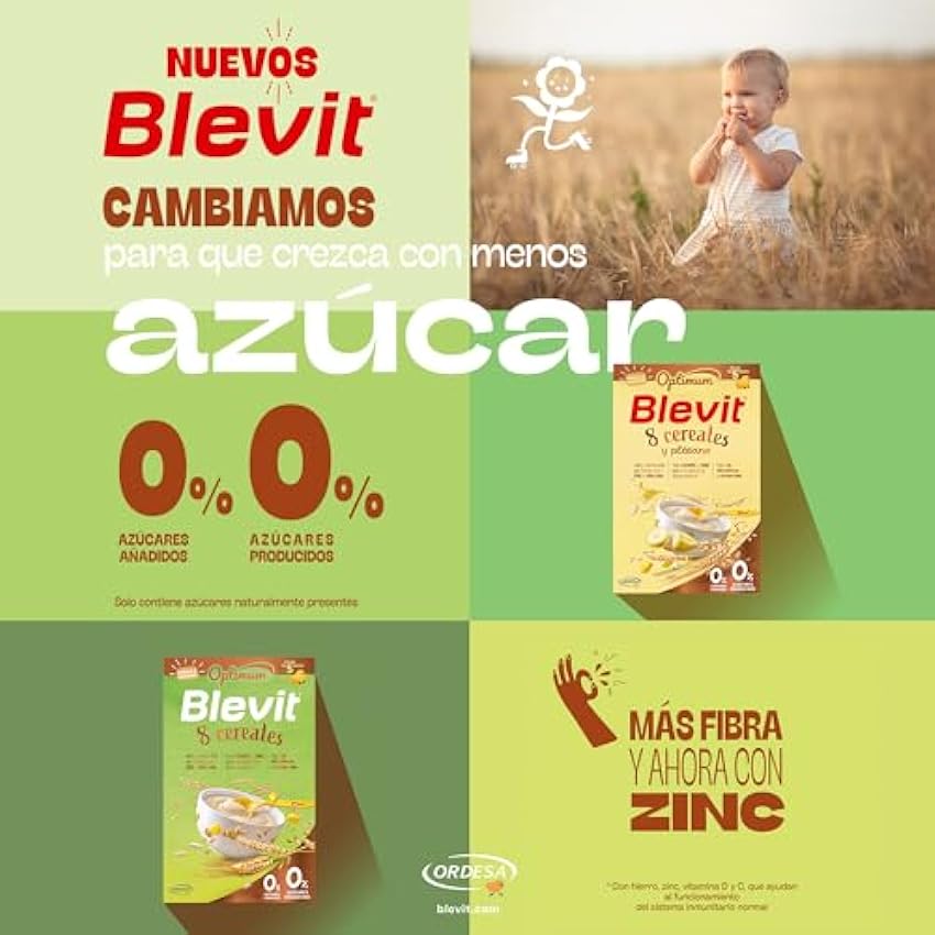 Blevit Optimum 8 Cereales - Papilla para Bebé con 92% de cereales, Vitaminas, Minerales y Fibra - Desde los 5 meses - 250g PowQiTul