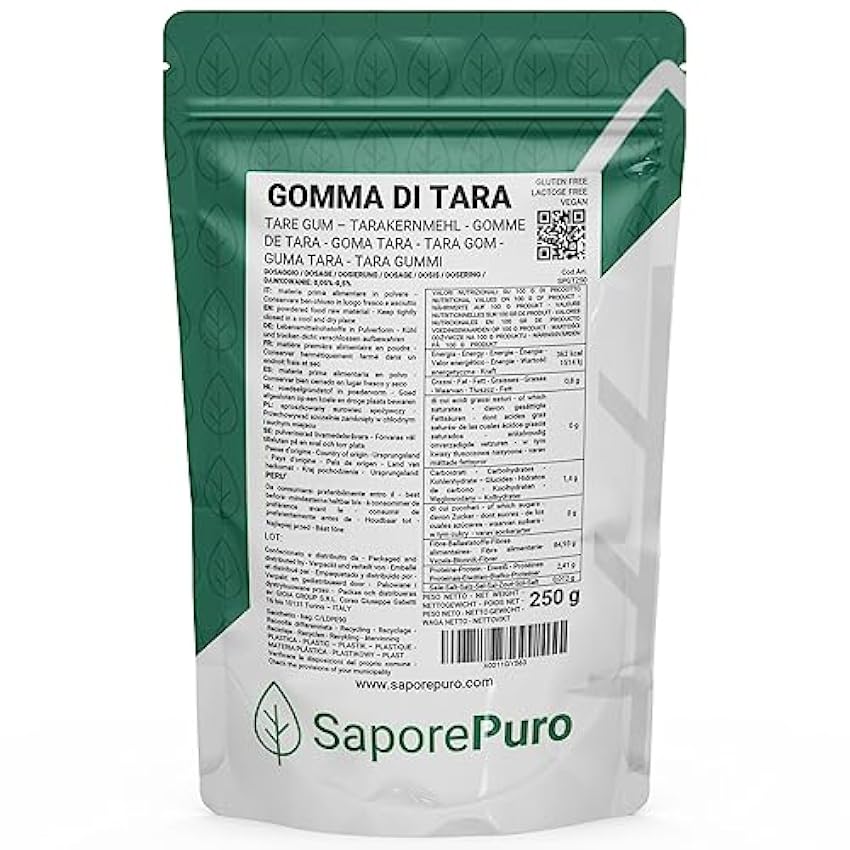 Saporepuro HARINA DE SEMILLA DE TARA 250 gr - Ideal para Helados y Sorbetes - 100% Pura - Goma de Tara P4n5urby