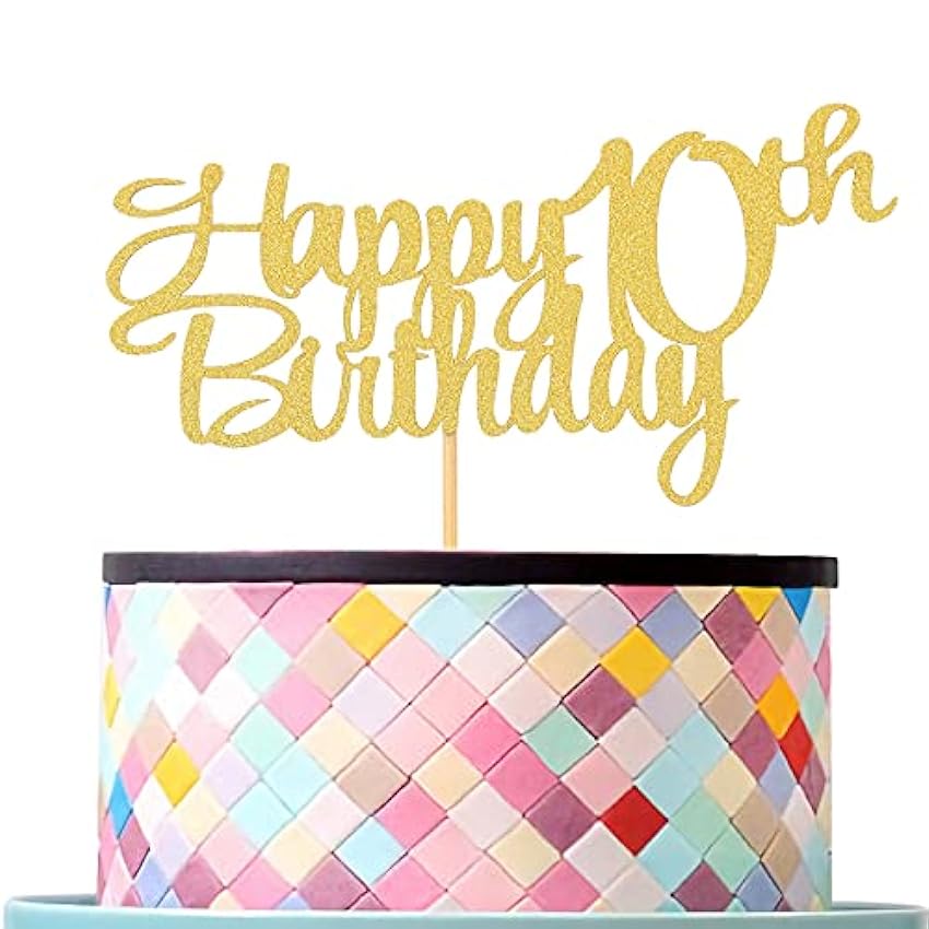 Decoración para tarta de cumpleaños 10 – Decoración para fiestas de cumpleaños con purpurina dorada para 10 años, decoración para tartas de cumpleaños (dorado) mCRD0Eo4