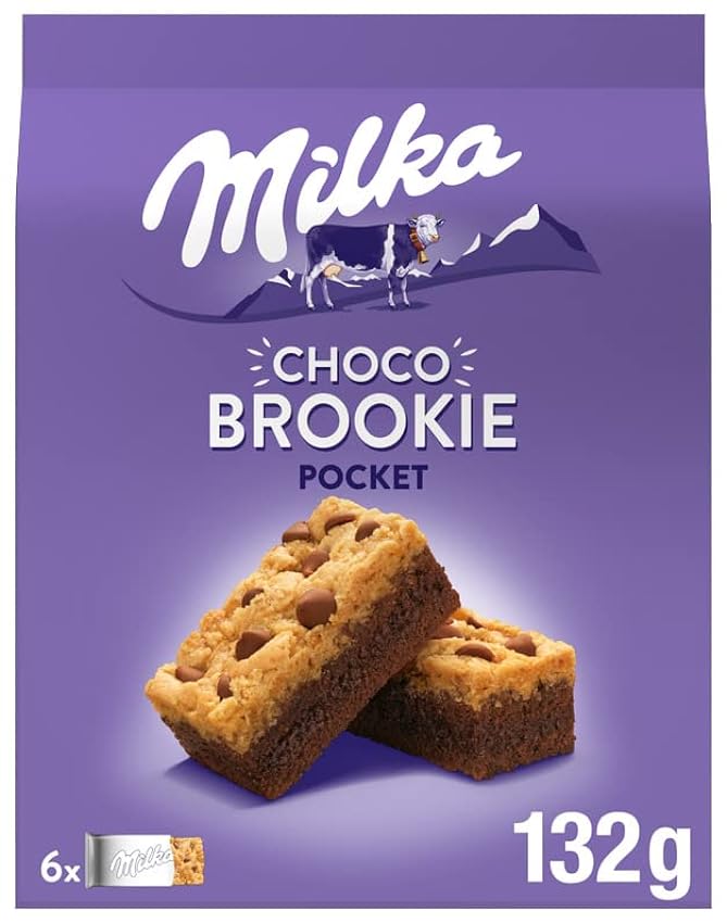 Milka Choco Brookie Bizcocho de Chocolate con Leche de los Alpes y Trozos de Chocolate con Leche Formato Bolsillo 132g - Pack de 13 maDY78Bn