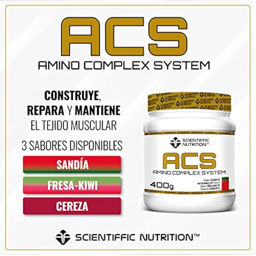 Scientiffic Nutrition - ACS, Aminoácidos Esenciales con Alto Nivel de Proteínas, Combina 9 Tipos de Aminoácidos, Aumenta la Masa Muscular y Mejora la Recuperación - 400g, Sabor Cereza. FqDBNgZ3