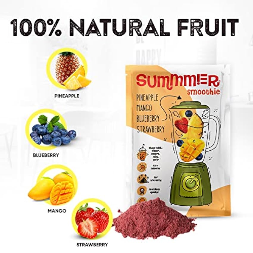 Summmer Paquetes de mezcla de batidos de frutas, piña, mango, arándano, fresa, batido natural en polvo, delicioso kit de batidos para el hogar, fruta 100% natural kP2Dhp2u