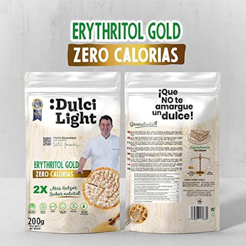 Edulcorante Eritritol GOLD 200gr Zero DulciLight | Edulcorante 100% Natural Zero Calorías | Sustituto de Azúcar | Apto para dietas Keto y Cetogénicas | hVg7Qm4u