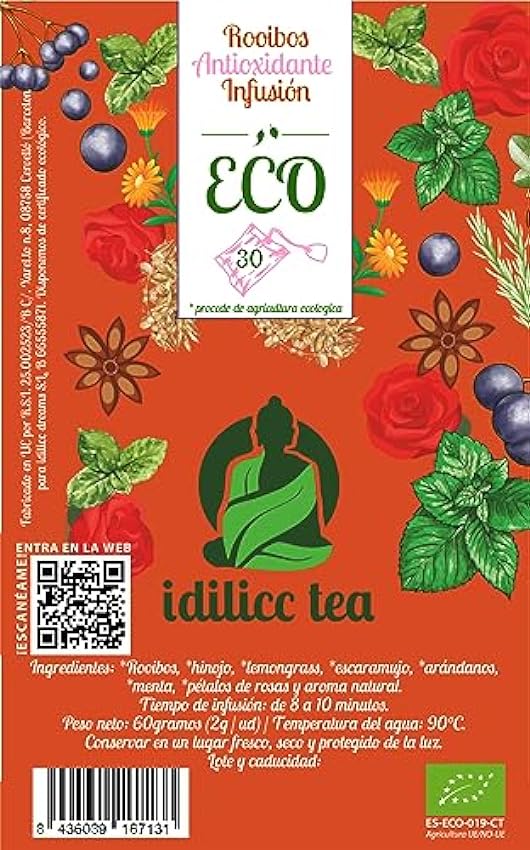 IDILICC TEA | Rooibos Antioxidante Eco | 30 Pirámides | con Tila e Hinojo | Favorece el proceso digestivo ayudando a la Eliminación de Gases | Certificado Ecológico N5Riv7sw