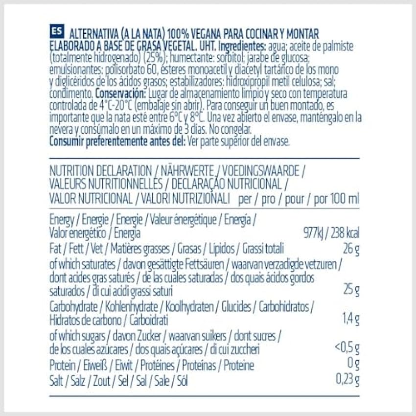 Nata Vegetal Chanty Duo Vegan - Textura Cremosa - Bote de 1 L - Potencia el sabor de tus Platos - Sin Gluten y Sin Lactosa - Preparado vegetal para Montar y Cocinar Vegano - Risso FyYNhJWK