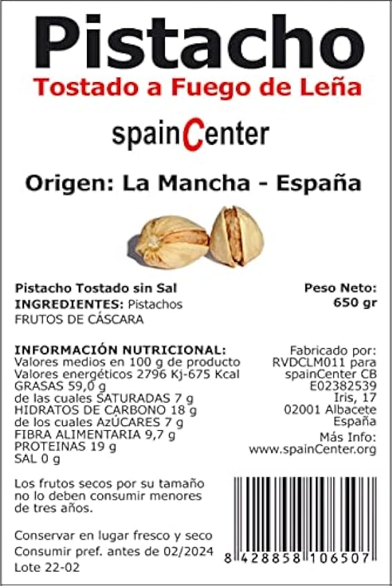 Pistachos spainCenter - Tostado Artesanal con Fuego de Leña sin sal - 650 gr - España Origen La Mancha jkDDcMes