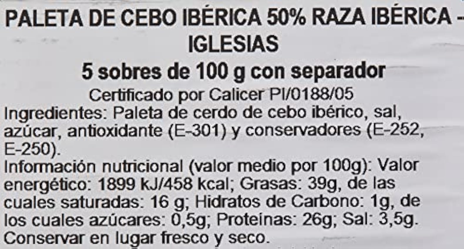 IGLESIAS - Paleta De Cebo Ibérica, 50% Raza Ibérica Loncheada G (5 sobres de 100G), 500 Gramos nt4y1AVI
