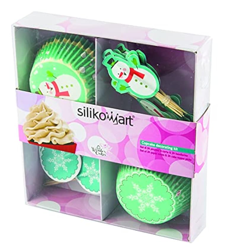 Silikomart Baking Cups - Set 24 Paper Cases + 24 Cake Topper Picks Winter HKWofME8