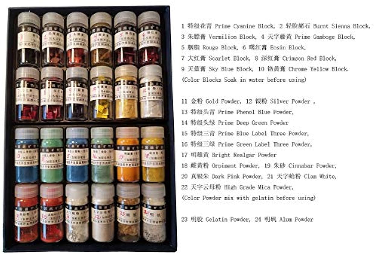 Easyou Jiangsixu Tang - Pigmento en polvo de pintura china tradicional profesional, hecho de mineral natural y plantas, 5 g (0.18 oz) x 24 colores M8CVGFto