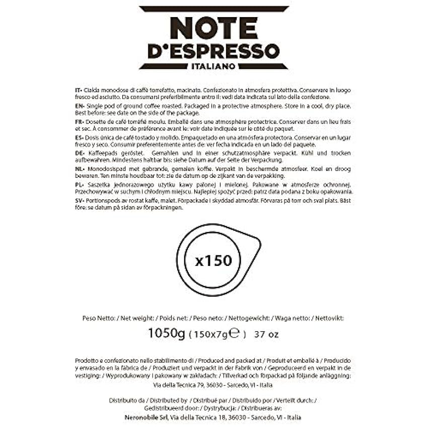 Note d´Espresso - Café Intenso - Cápsulas de Papel 44 mm, 150 bolsitas lDmlrzRf