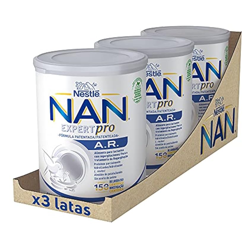 NAN Nestlé AR Alimento en polvo para lactantes con regurgitaciones (antireflujos). Desde el primer día 800 g - Pack de 3 PBJIciT4