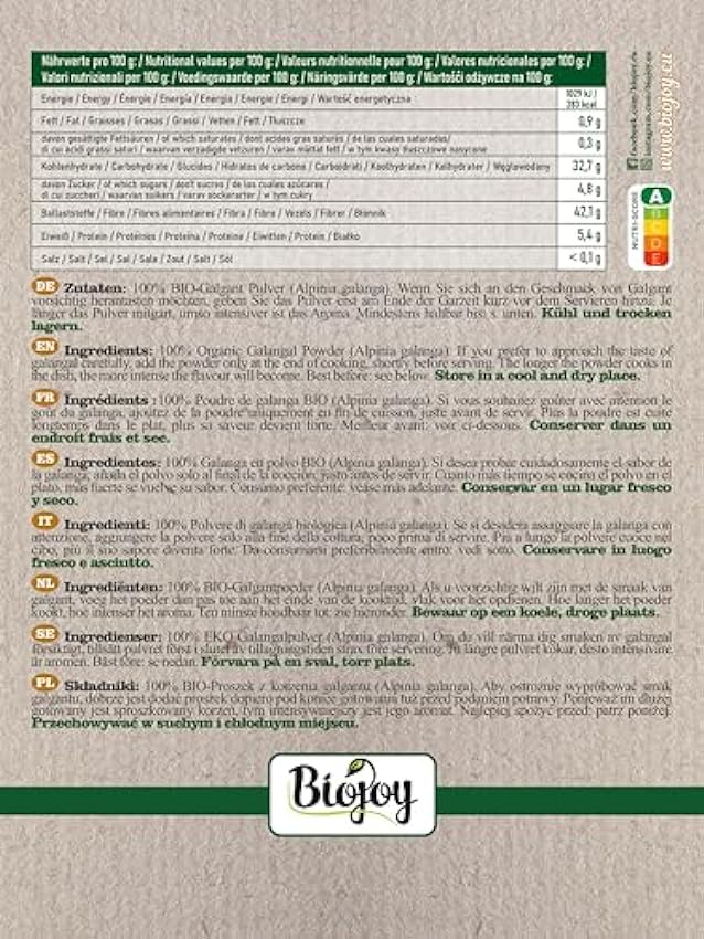 Biojoy BIO-Galanga en polvo (100 gr), seca, natural y sin aditivos nsWHceOJ