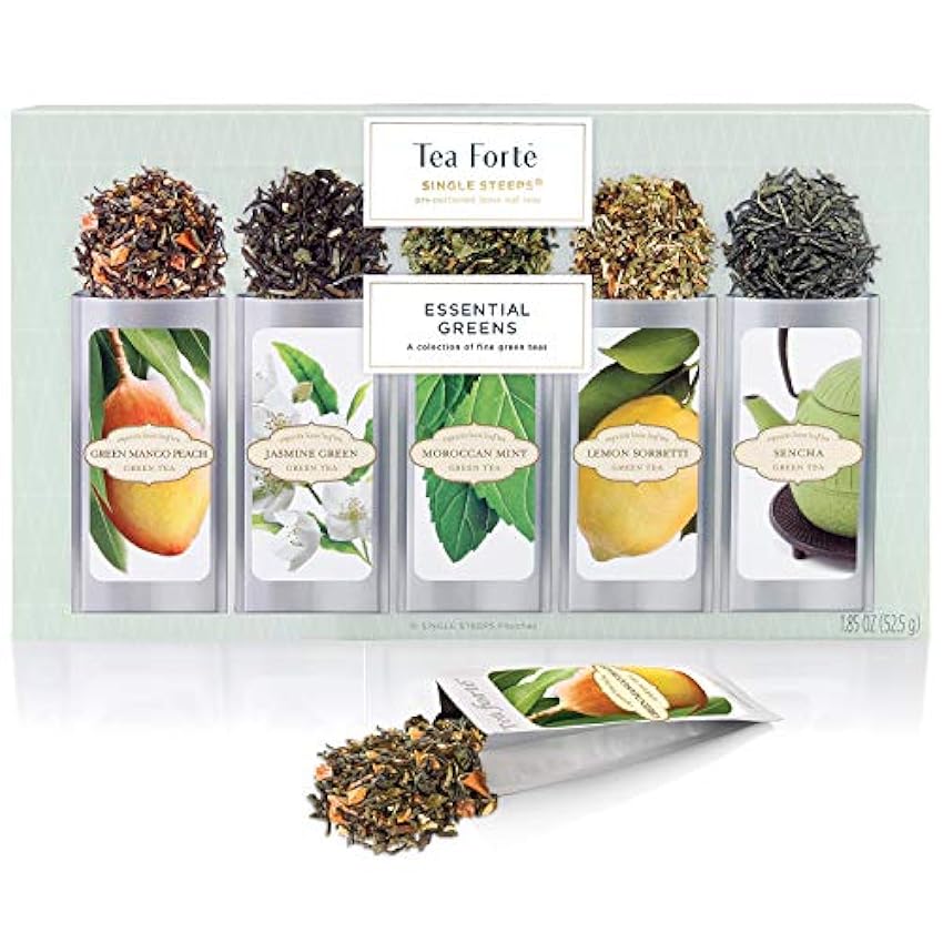 Hojas Sueltas de Té Verde de UN SOLO USO de Tea Forte, caja de un surtido de variedades de té, 15 bolsas de un solo uso iTKbKmSt