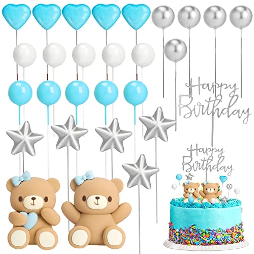 28 unidades de decoración para tartas, decoración de tartas, decoración de cumpleaños, decoración para tartas, decoración de cumpleaños, niña y niño (azul) leIFDewj