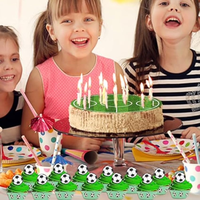 Decoracion Tarta Futbol, Set di 2 cake Topper Commestibili Calcio + 25x Cupcake Topper, Decoracion Tarta Futbol Comestible para Tartas de Cumpleaños Infantiles OMYKLzjV