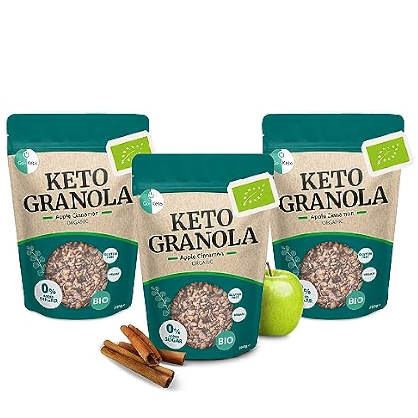 Go-Keto BIO Keto Granola Apple Cinnamon 3x 290g – LowCarb Muesli Keto para un delicioso desayuno keto, con chips de coco, nueces, frutas, semillas de girasol y de calabaza, vegano, sin gluten H0sOwYHa