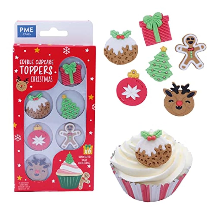 PME - Decoraciones de Azúcar para Cupcakes, Navidad, Paquete de 6 mTOoyTgd