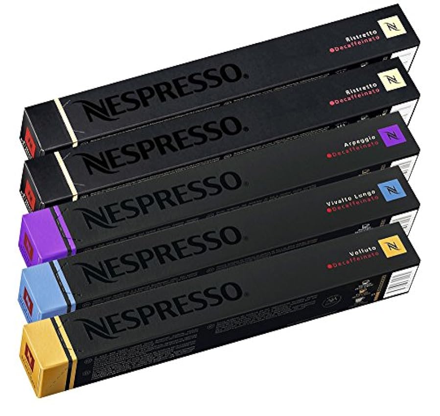 Nespresso Original Cápsulas de Café Descafeinado, 50 Cápsulas de Café Descafeinado (20 Ristretto, 20 Volutto y 10 Arpeggio) para Máquina de Café, Cafetera pwCelLUz