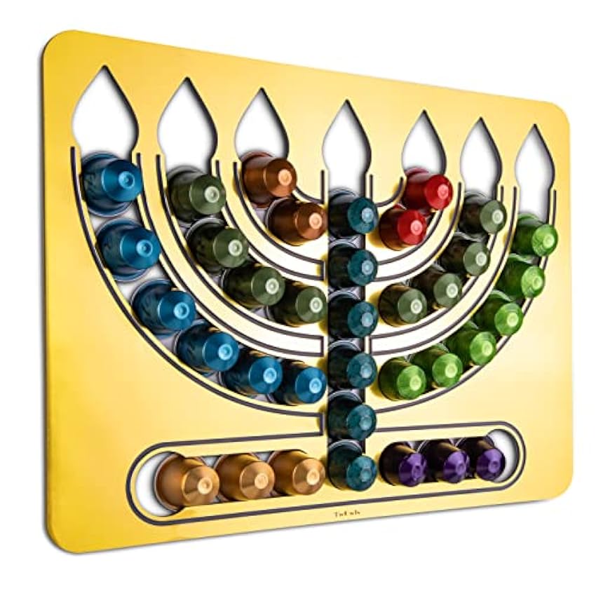TwOwls Organizador de cápsulas de café Hanukkah Menorah con espejo dorado compatible con cápsulas clásicas Nespresso mlgn7K2r