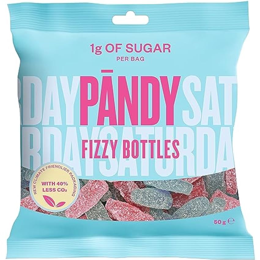 PÄNDY Fizzy Bottles - Gomas de fruta casi sin azúcar (14 unidades) JrREX3Z4