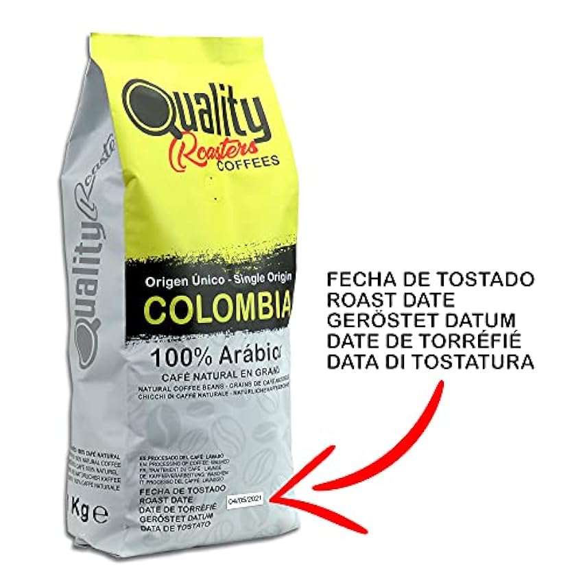 Café en grano natural. 100% Arabica. Origen único Colombia, Tostado artesanal. Tueste Medio. 1Kg FLFxUOcO