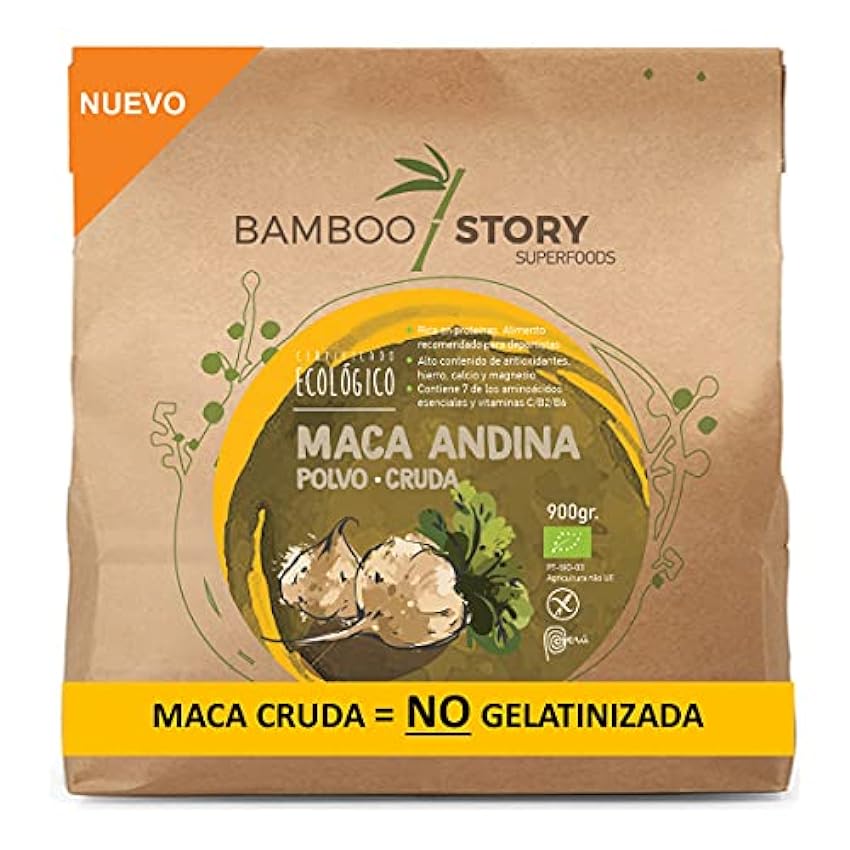 Maca Andina/Peruana/polvo/powder cruda ecológica BAMBOO STORY 900g JoVhiDGO