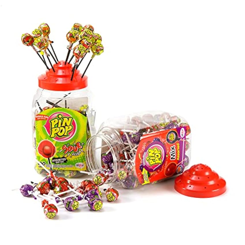 Piruletas Pin Pop rellenas de chicle - Caramelos variados - Paquete de piruletas a granel - Colección de caramelos 80s 90s - Caramelos Lolly Pops a granel para cumpleaños de niños - 100 piezas jtpqzlwr