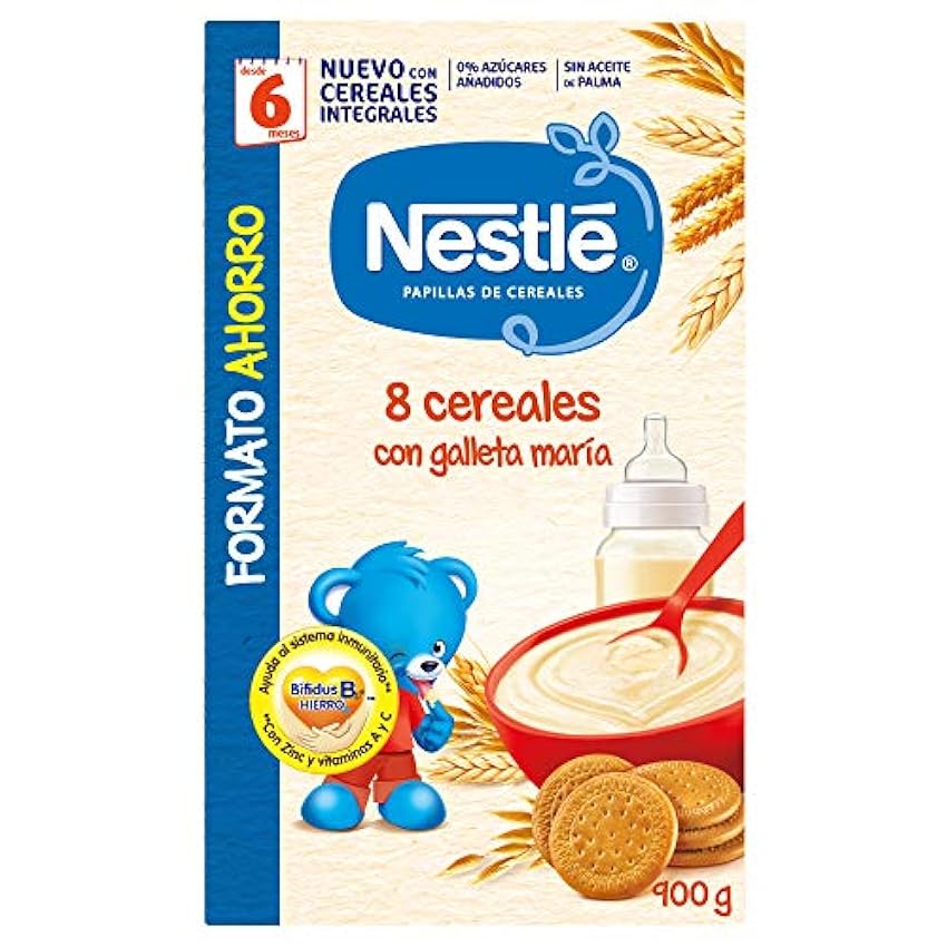 Nestlé Papillas - 8 cereales con Galleta María instantánea, a partir de 6 meses, 900 gr GnJXBIpq
