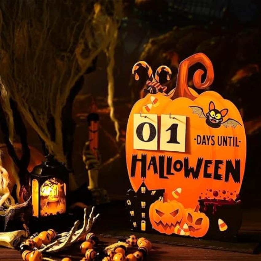 Calendario de Adviento de Halloween, calendario de cuenta regresiva con forma de calabaza, decoración hecha a mano para fiesta de Halloween, calendario de Adviento de Halloween Gm2DpPDS