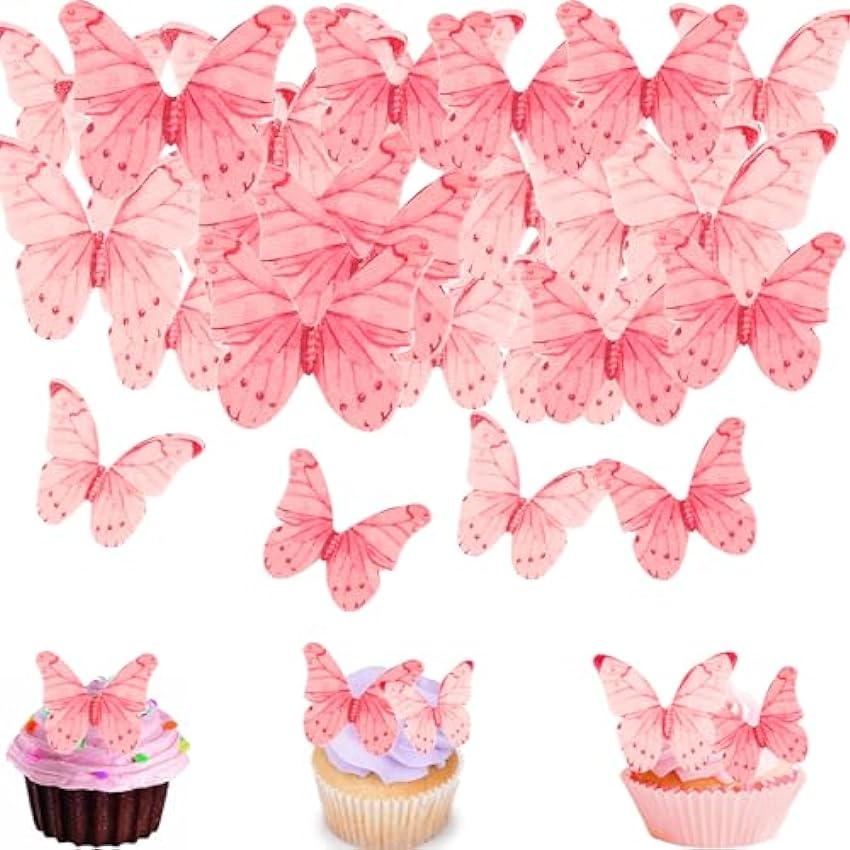 ENLACE Mariposas comestibles para cupcakes, 48 unidades