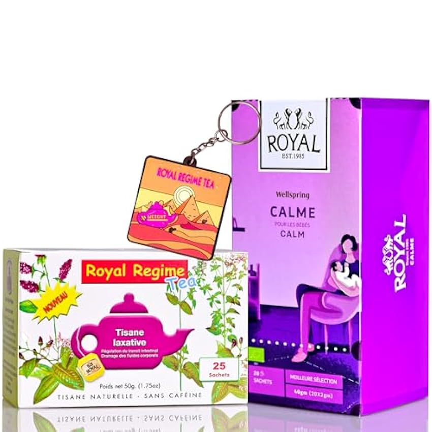 Juego de 2 tés: 1 paquete real de 25 bolsas de 2 gr + 1 paquete Detox Royal de 20 bolsas de 2 gr + 1 portallaves de silicona Royal Tea h5PSARsp