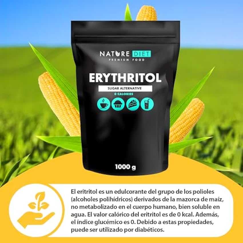 Nature Diet - Eritritol 2 x 1000 g | Edulcorante natural | Cero calorías | Reemplazo de azúcar | Sustituto de azúcar IBqdaqjY