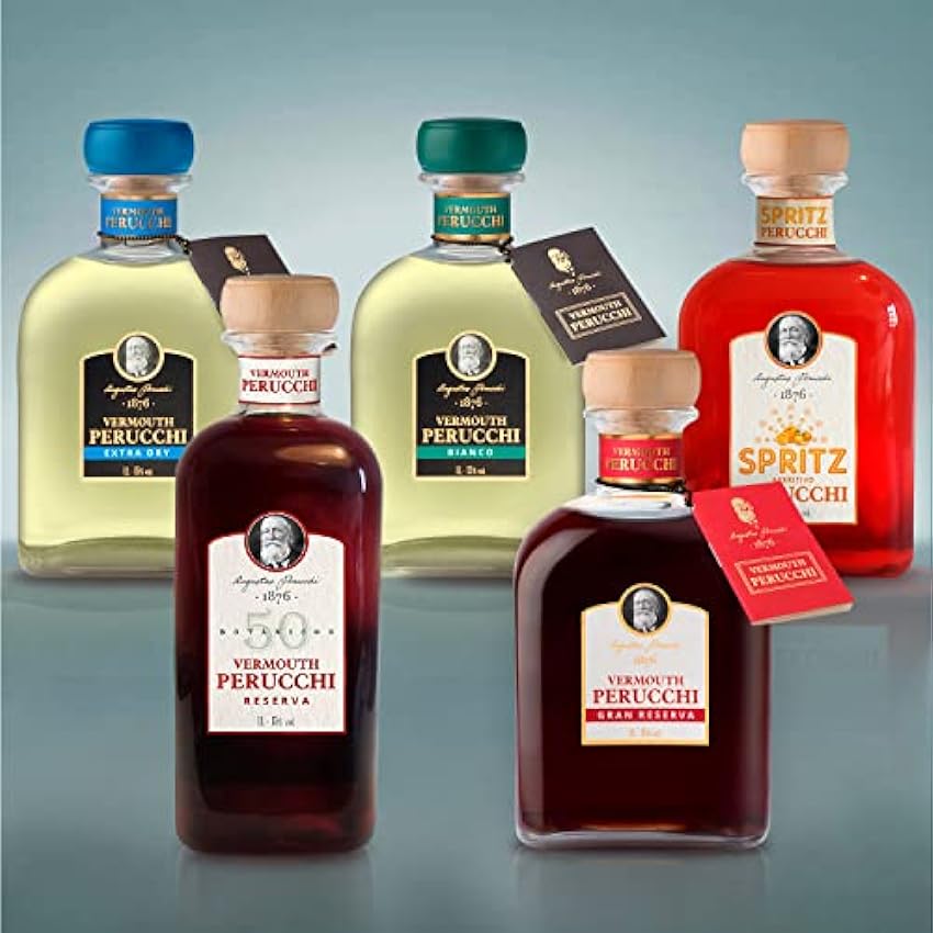 Vermouth Perucchi - Kit 1 Botella de Vermouth Reserva 1 L + 1 Botella de Vermouth Bianco 1 L + 2 Vasos - 100% Elaborado en España - Vermut Rojo y Blanco Envejecido en Fudres HqKDteE8