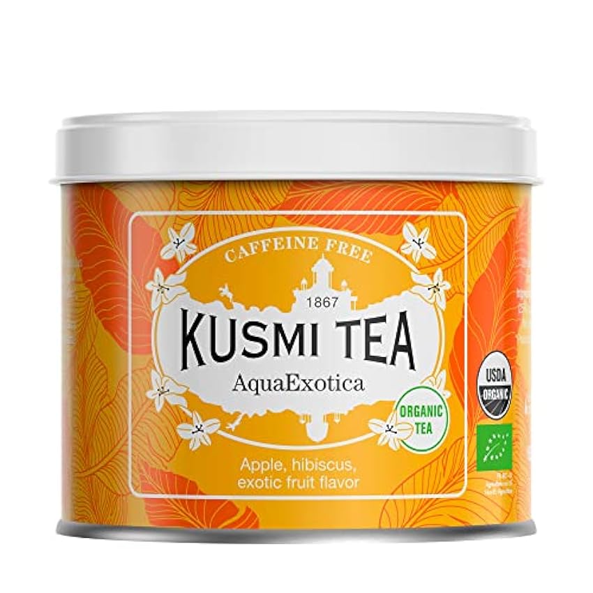 Kusmi Tea - Infusión AquaExotica orgànica- Mezcla de Hibisco y de Manzana Aromatizada con Frutas Exóticas - Infusión sin teína afrutada y deliciosa - Lata de 100g NDA3Uj2s